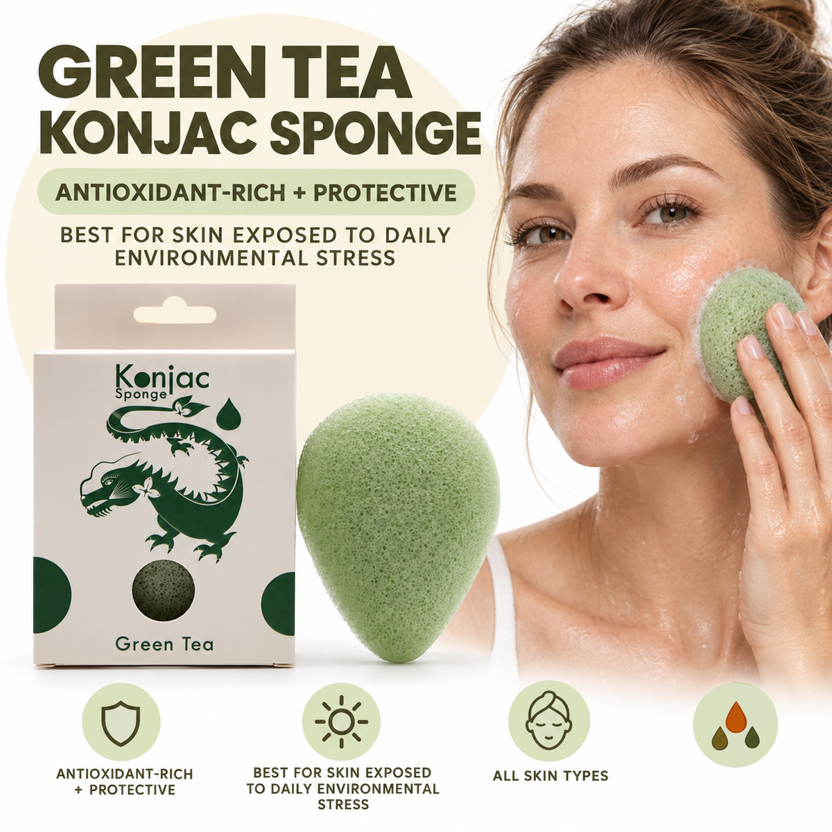 Konjac Sponge - Green Tea - Protective