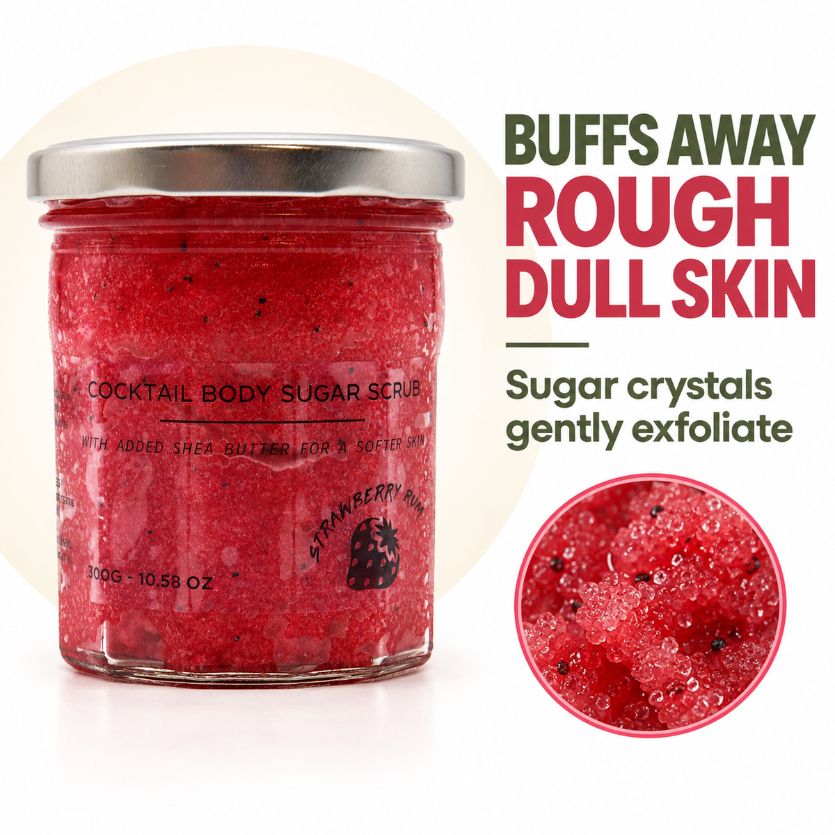 Fragranced Sugar Body Scrub - Strawberry Rum 300g