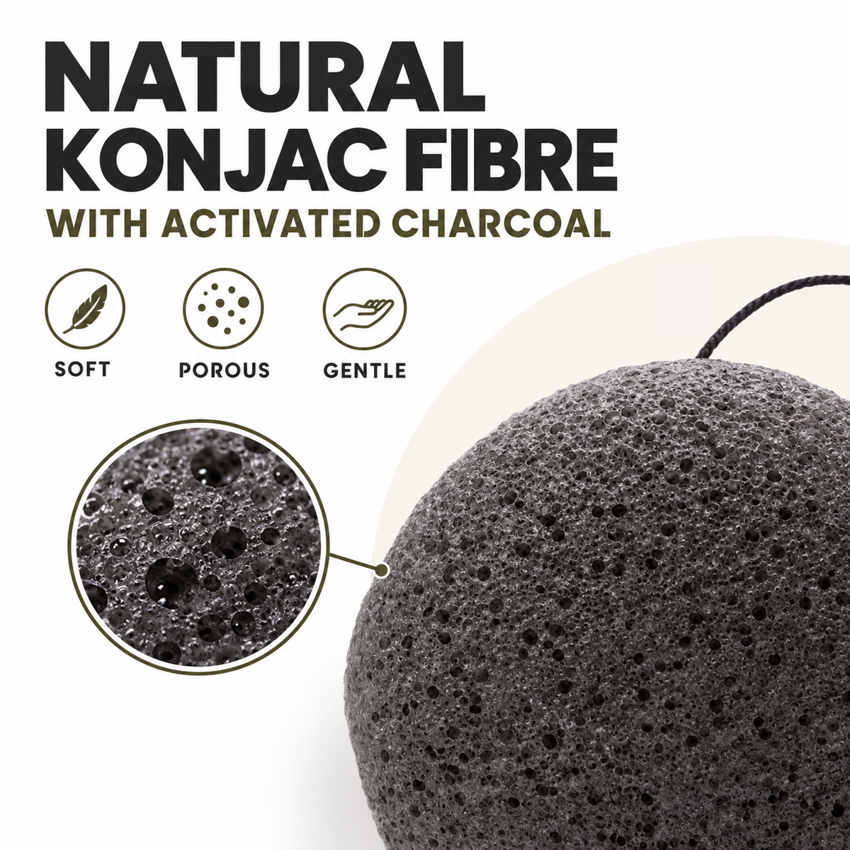 Konjac Sponge - Bamboo Charcoal - Anti-bacterial