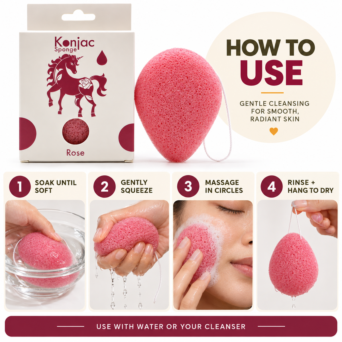 Esponja Konjac - Rosa - Antiedad