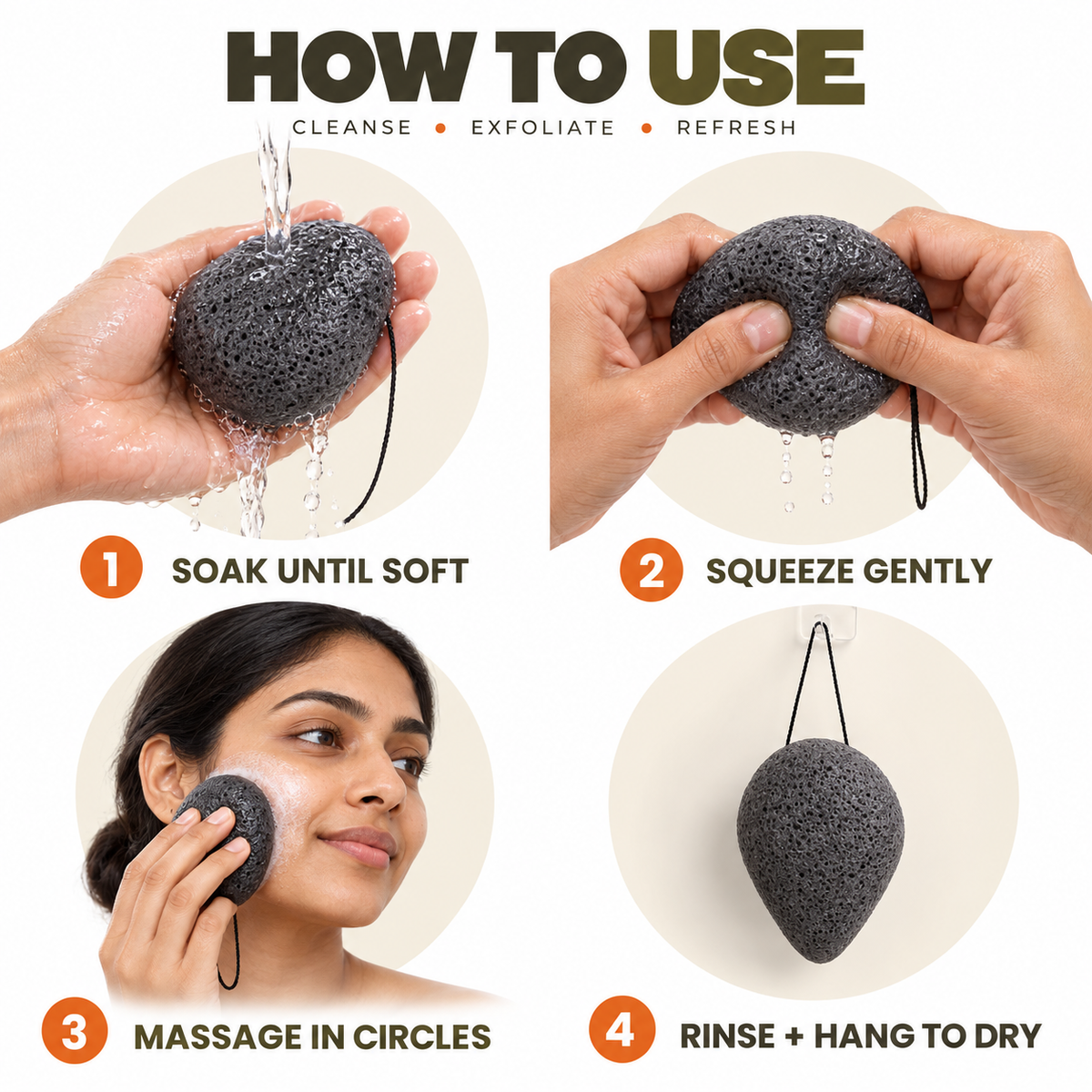 Konjac Sponge - Bamboo Charcoal - Anti-bacterial