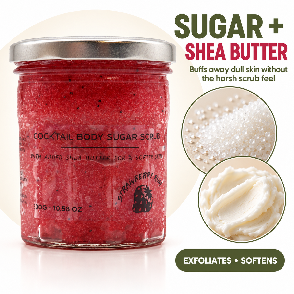 Fragranced Sugar Body Scrub - Strawberry Rum 300g
