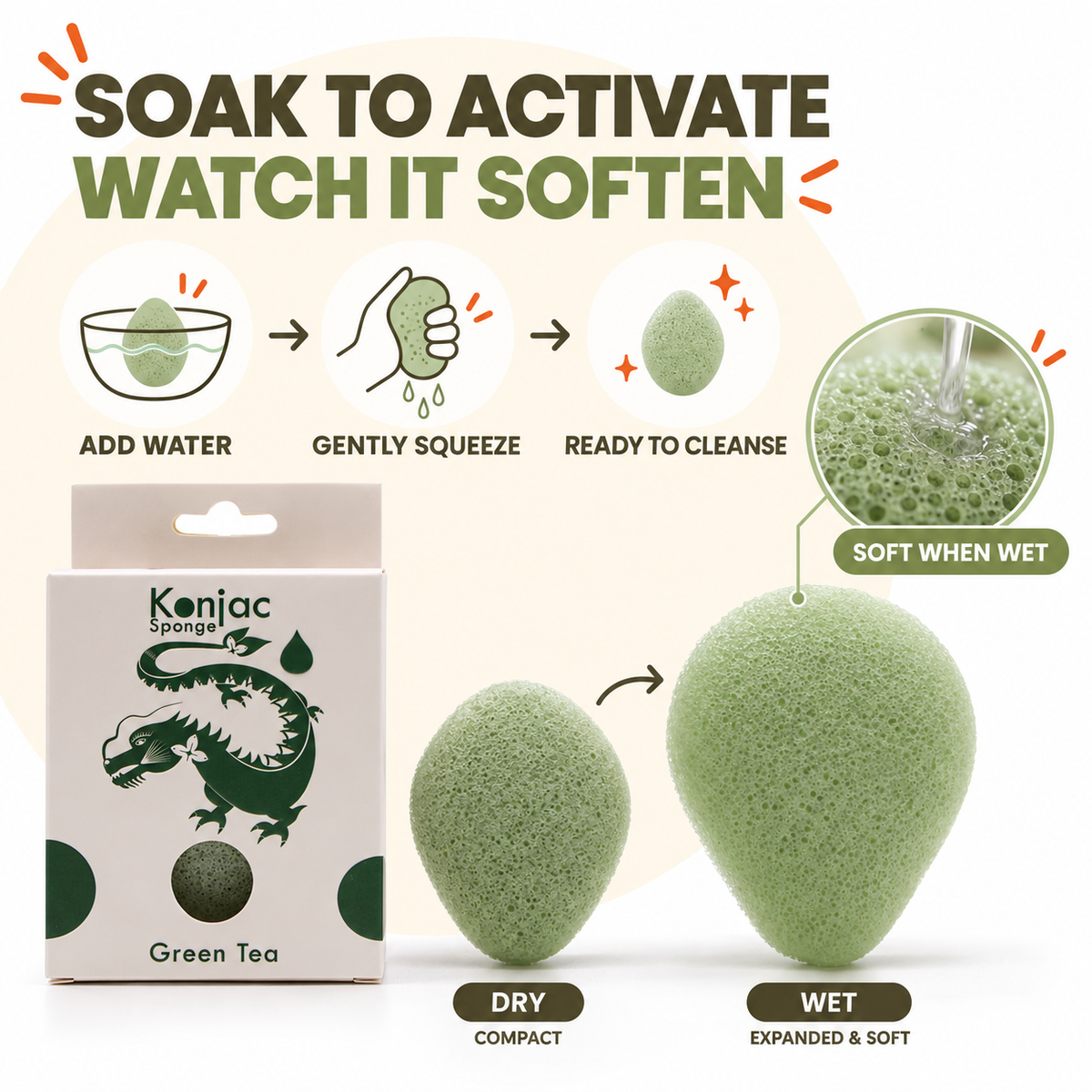 Konjac Sponge - Green Tea - Protective