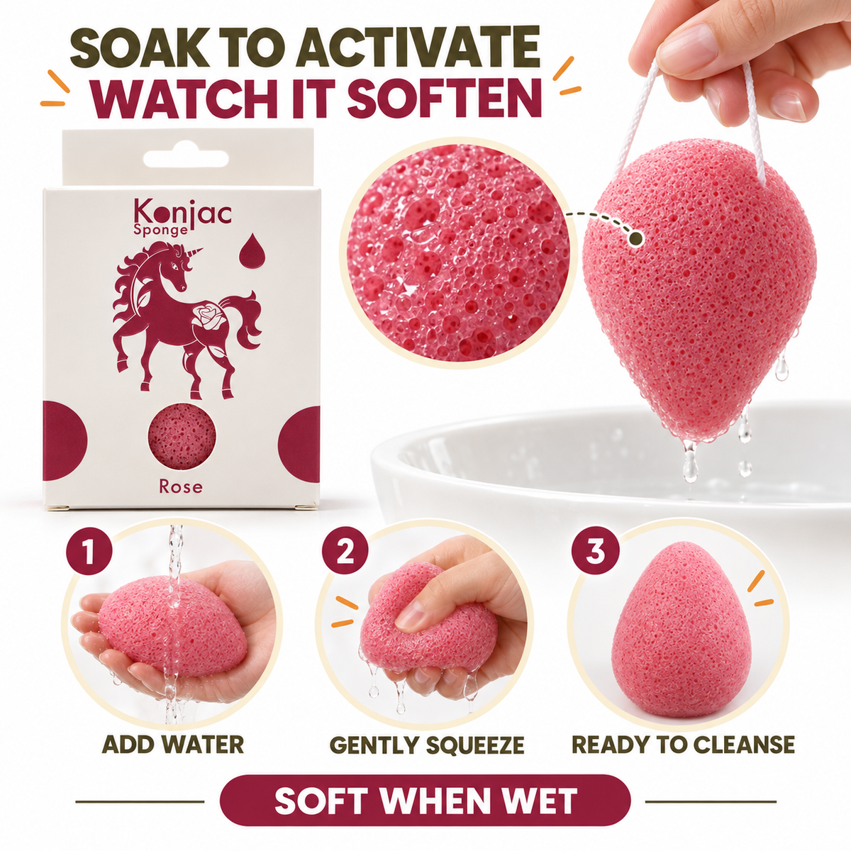 Esponja Konjac - Rosa - Antiedad