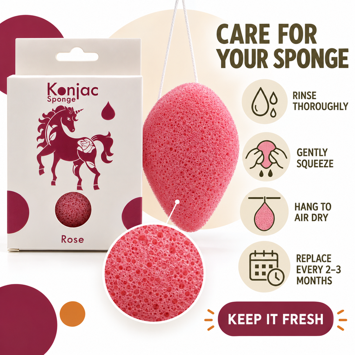 Esponja Konjac - Rosa - Antiedad