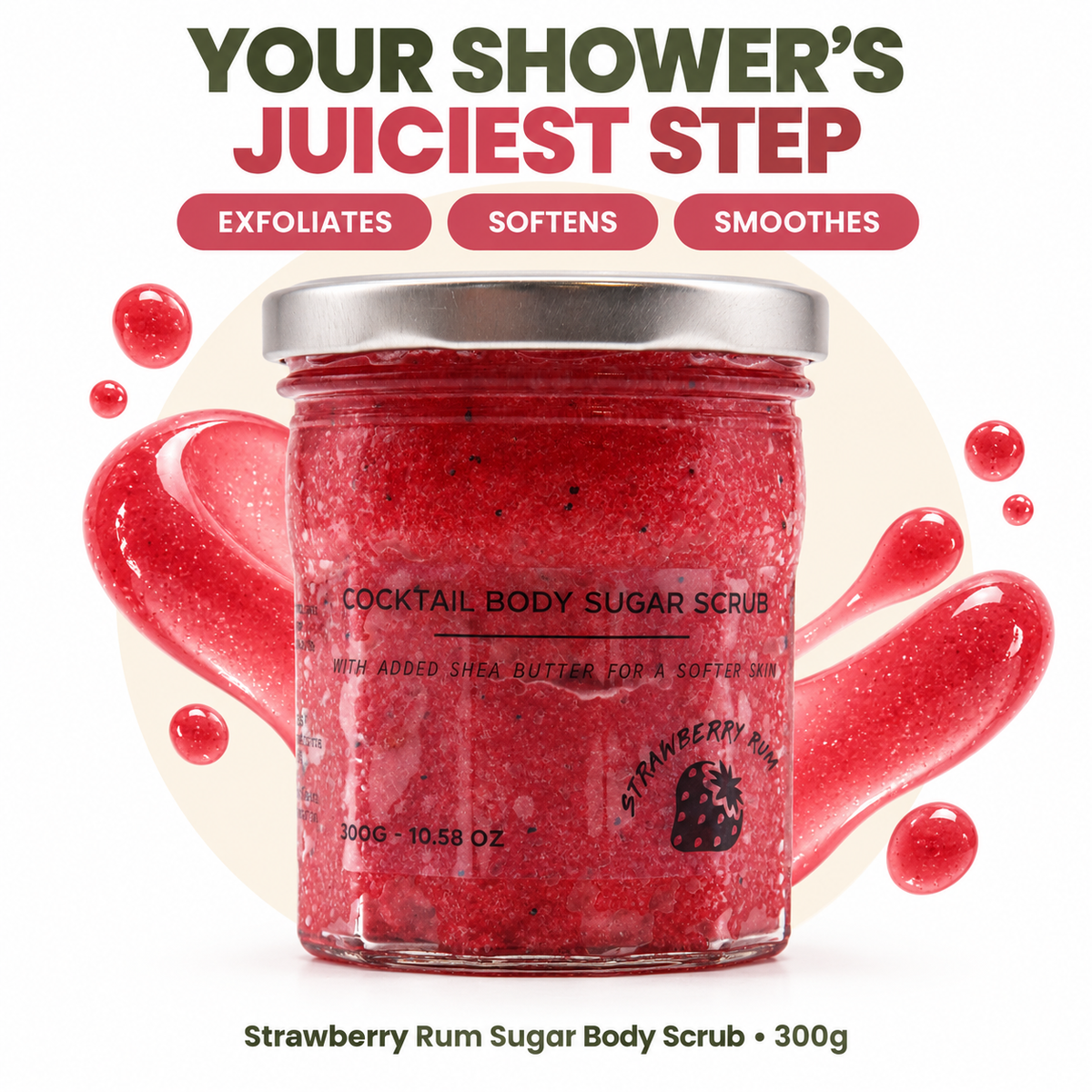 Fragranced Sugar Body Scrub - Strawberry Rum 300g