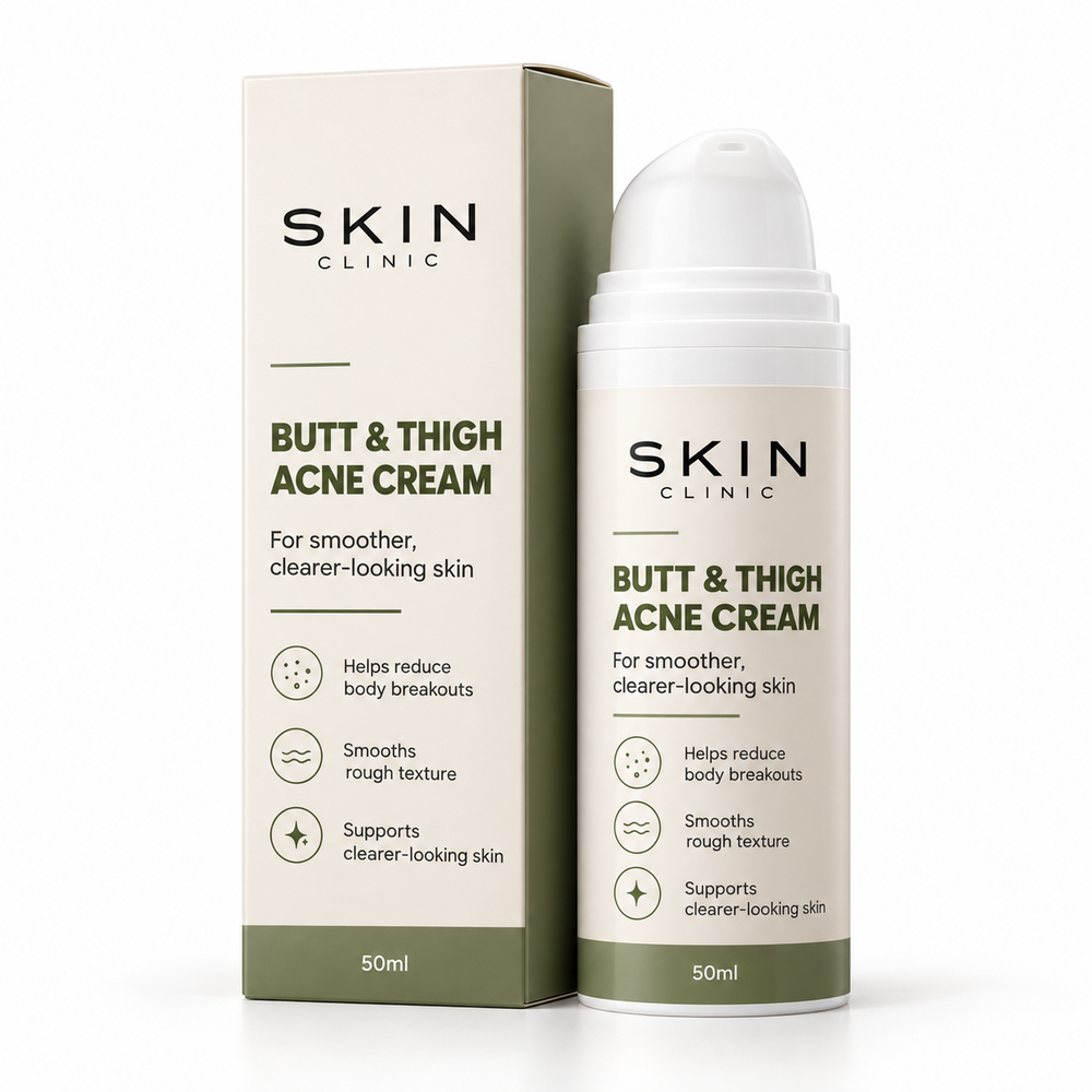 Skin Clinic Butt & Thigh Acne Cream pump bottle and box