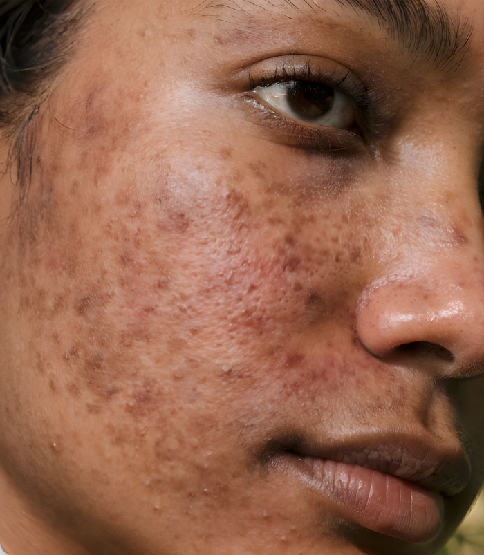 Jaina's skin before, acne and dark marks